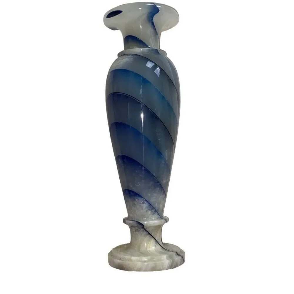 Vintage Blue Tukri Patchwork Onyx Vase Large 11 1/2in Natural Carved Gemstone
